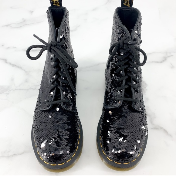 DR. MARTENS 1460 Pascal Sequin Black Silver Boots - Picture 7 of 16